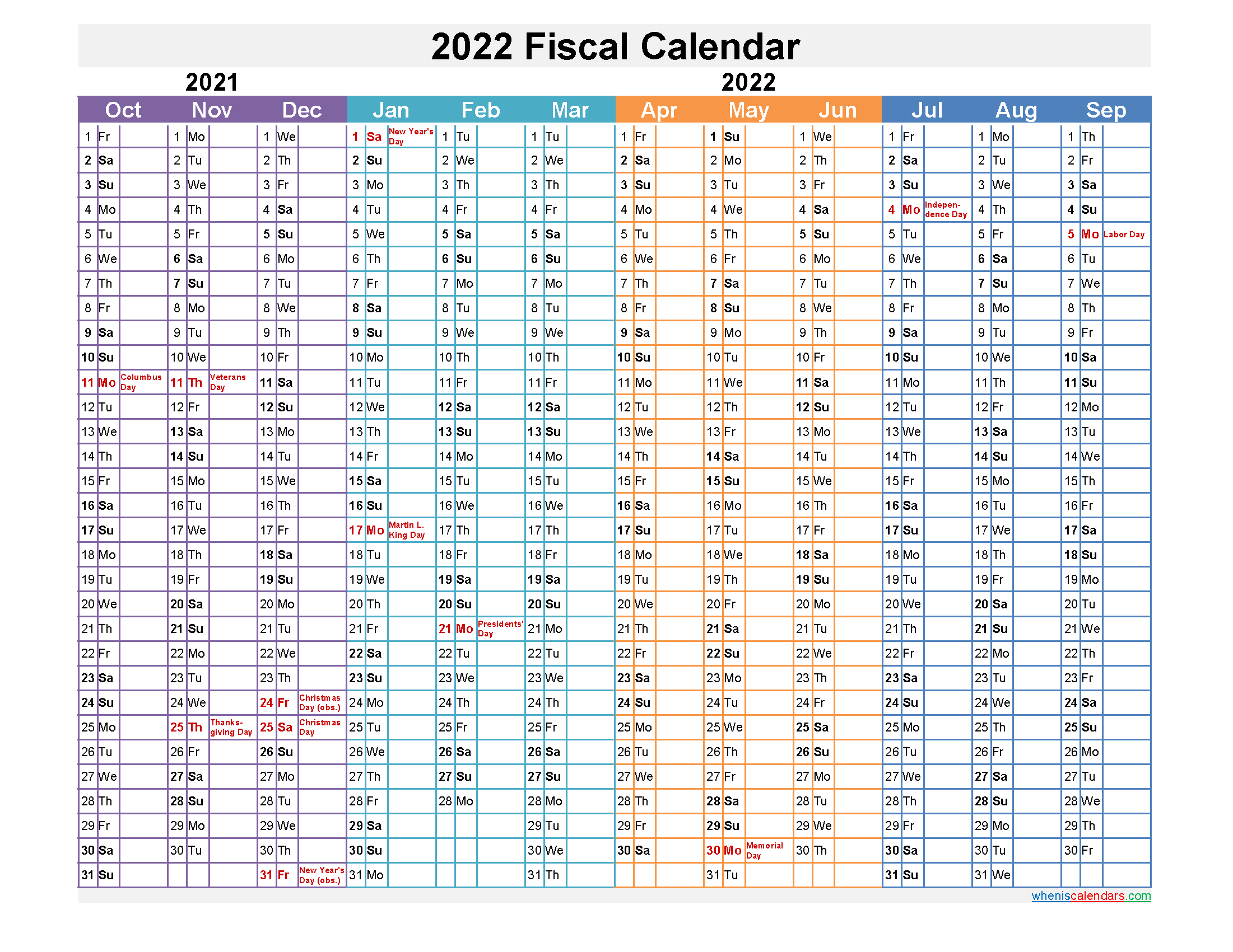 2022 Fiscal Calendar