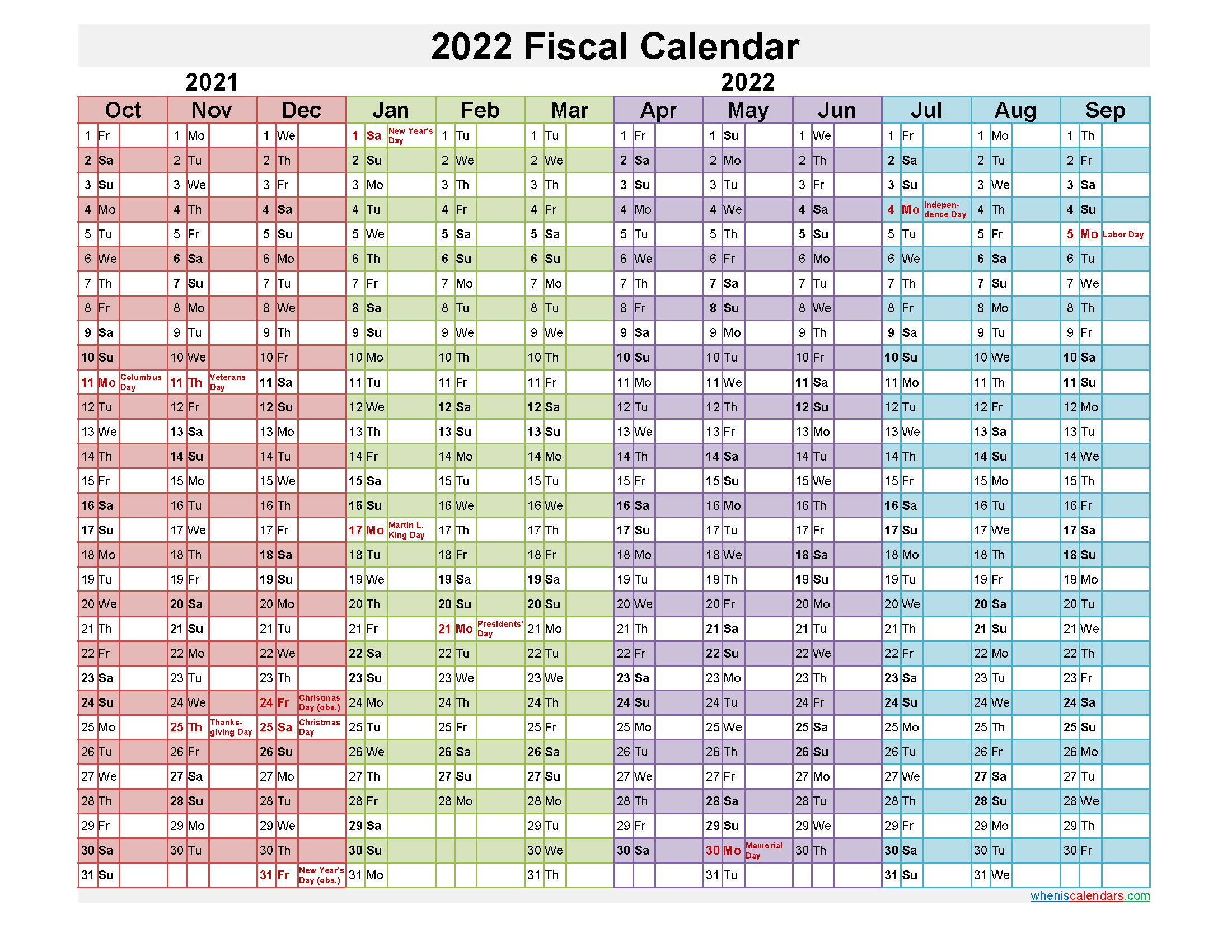 Fiscal Year 2022 Calendar Fiscal Year 2022 Calendar - Template No.fiscal22Y21