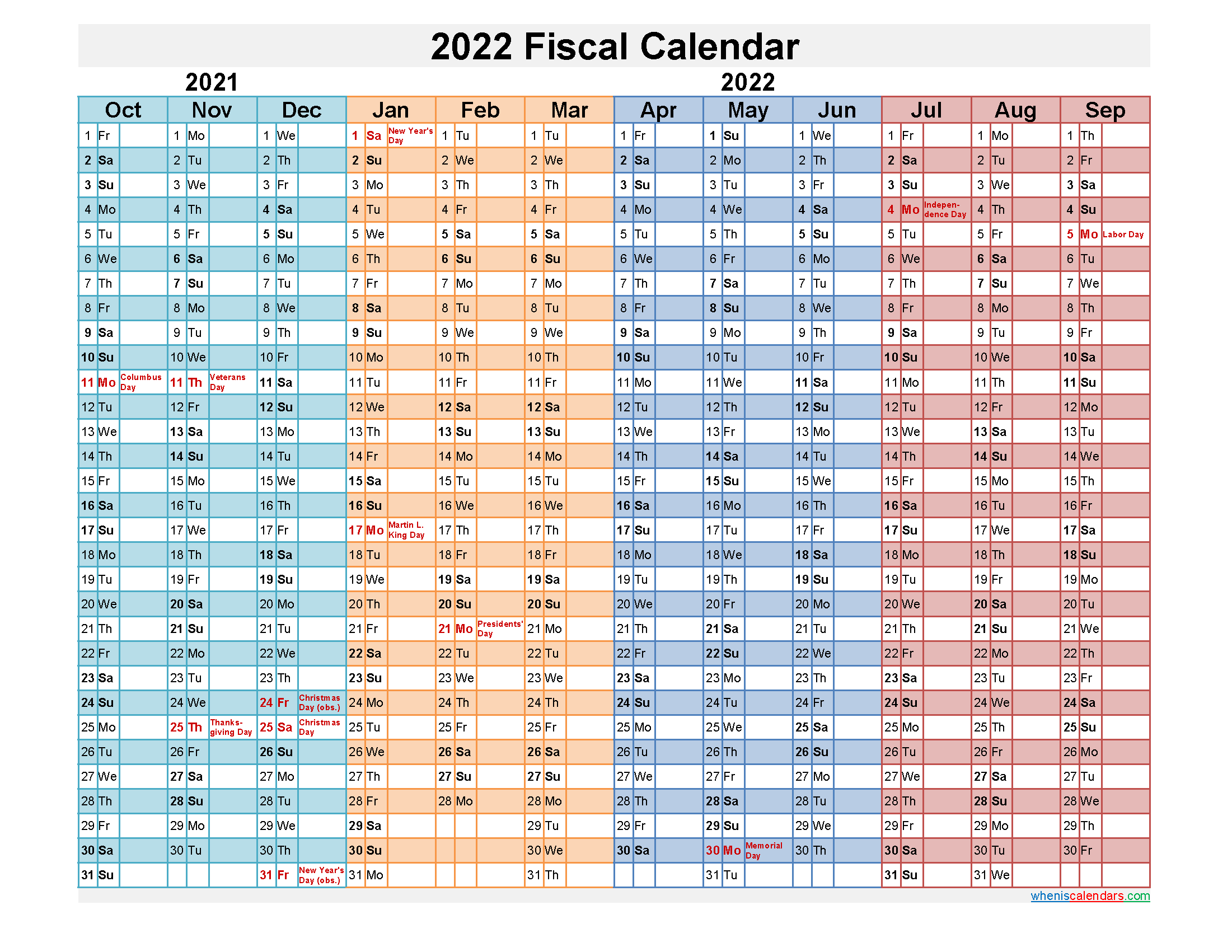 Fiscal Calendar 2022 Federal Fiscal Year