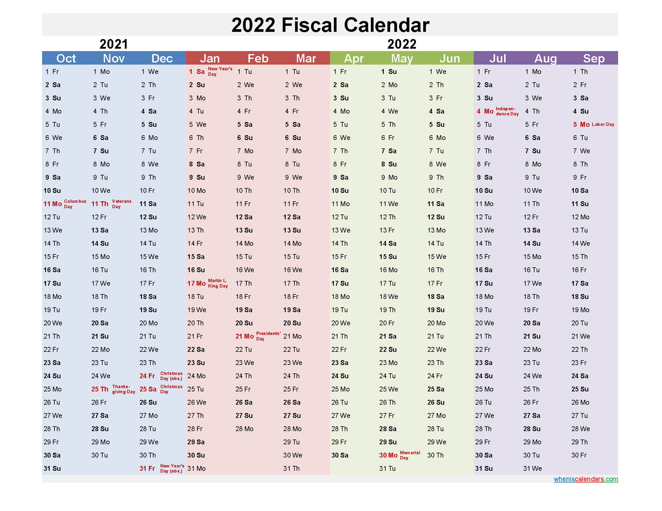 fiscal calendar 2022 federal fiscal year template no
