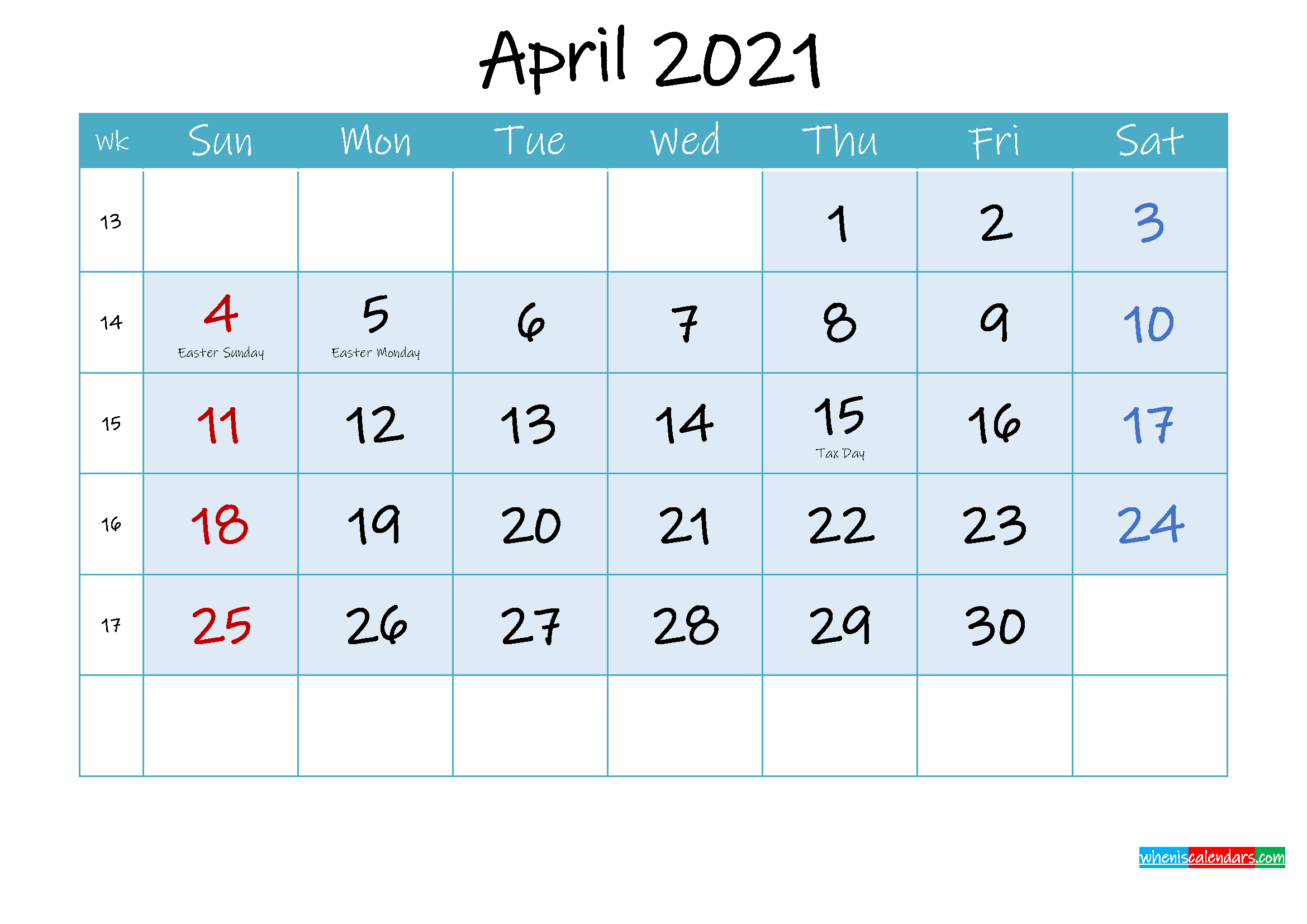 April 2021 Free Printable Calendar with Holidays ...