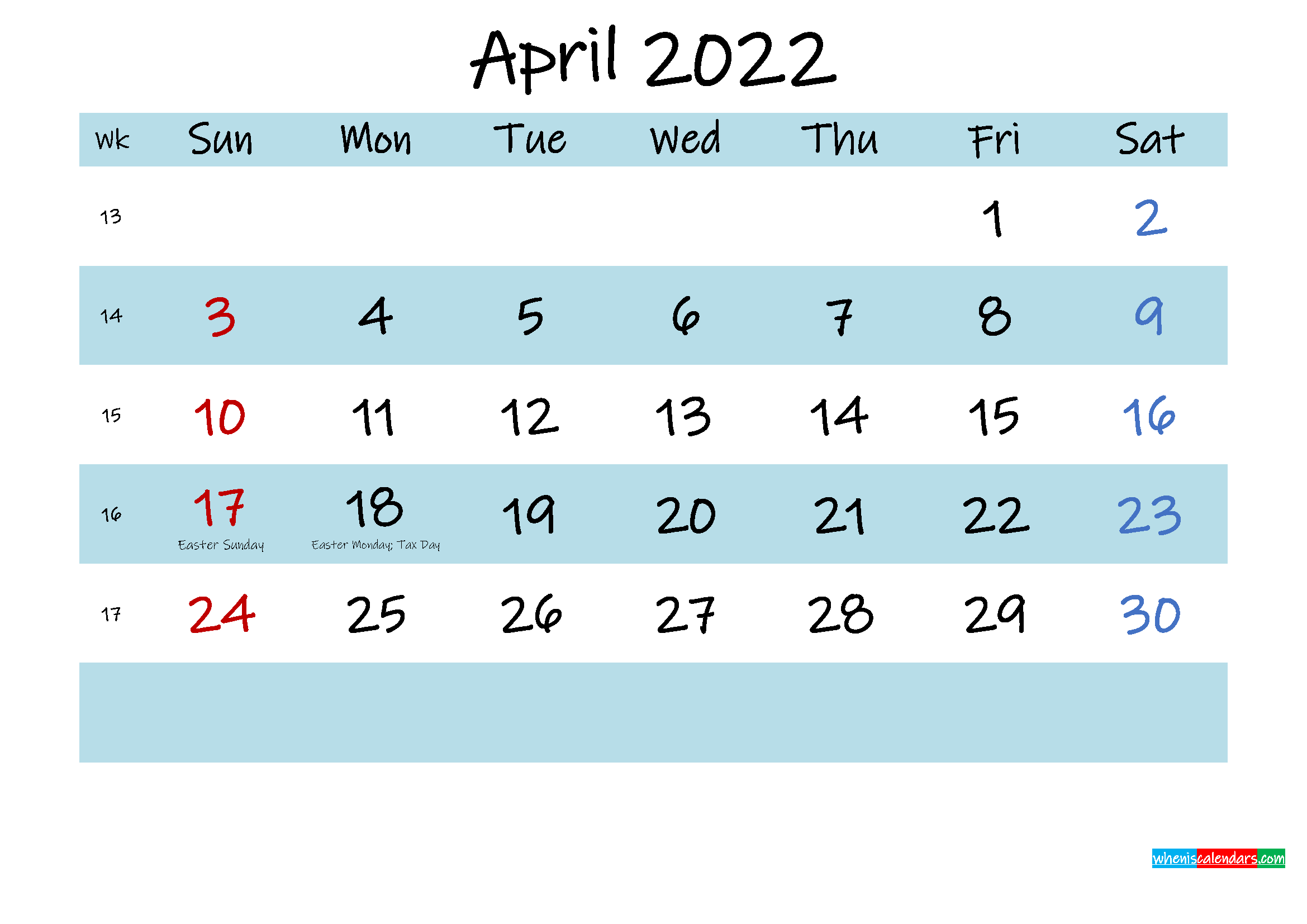 printable april 2022 calendar pdf template noink22m544