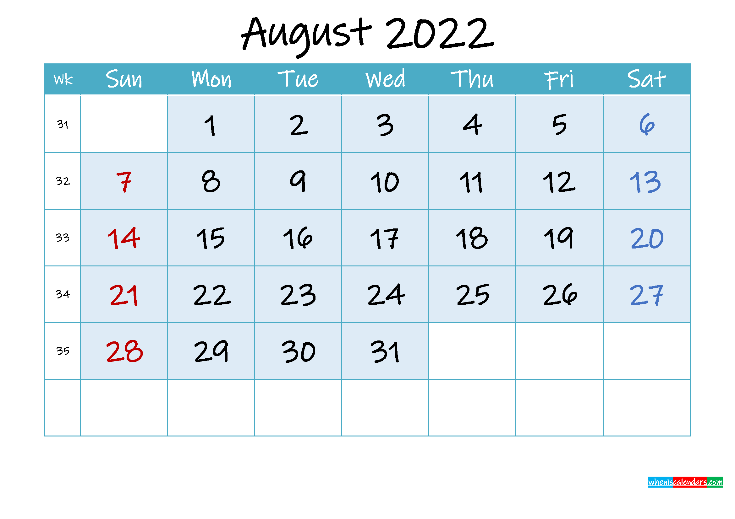 August 2022 Free Printable Calendar with Holidays ...