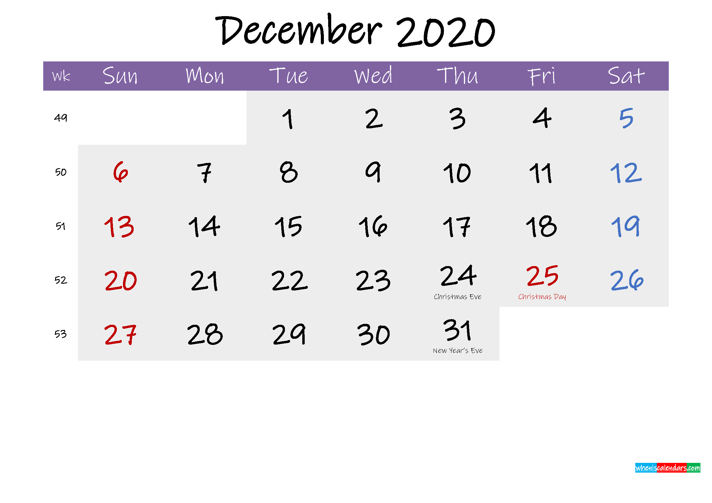 Get Printable December 2020 Calendar Editable Pics