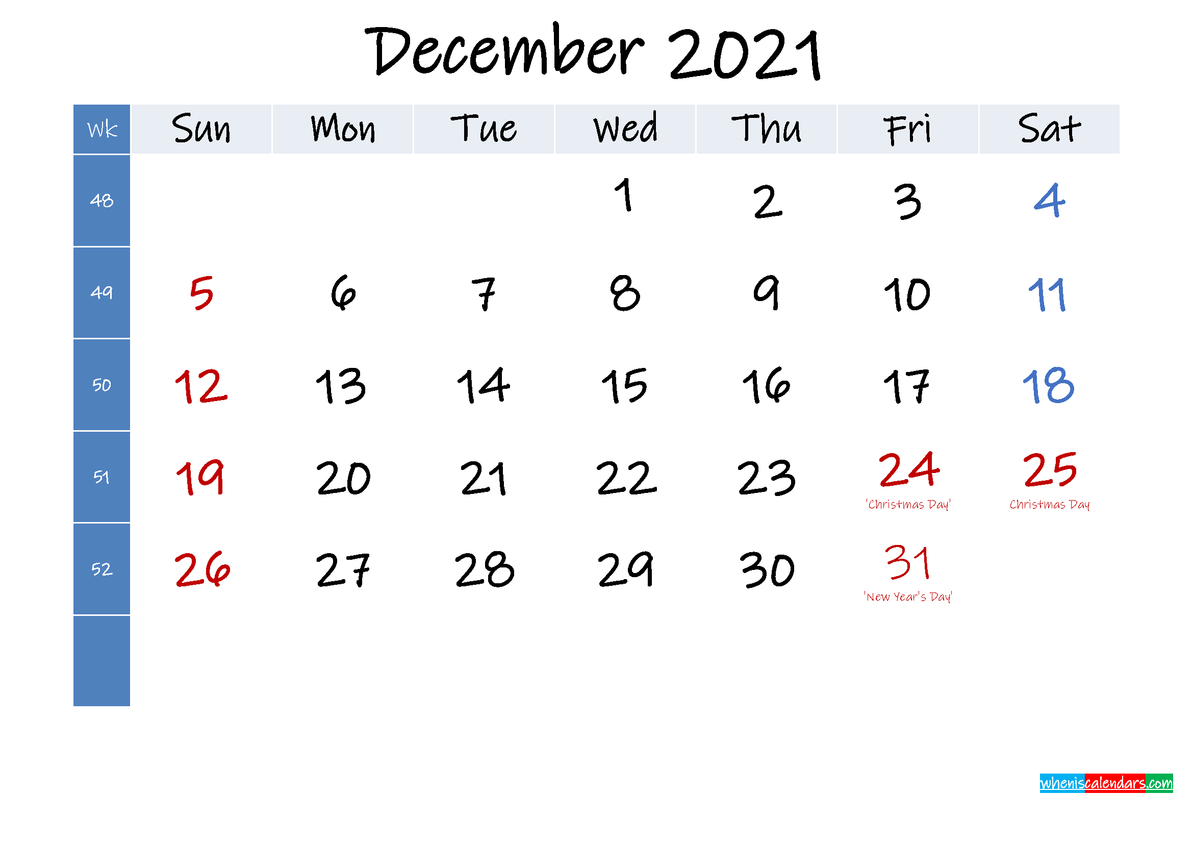 2021 calendar with holidays usa free printable