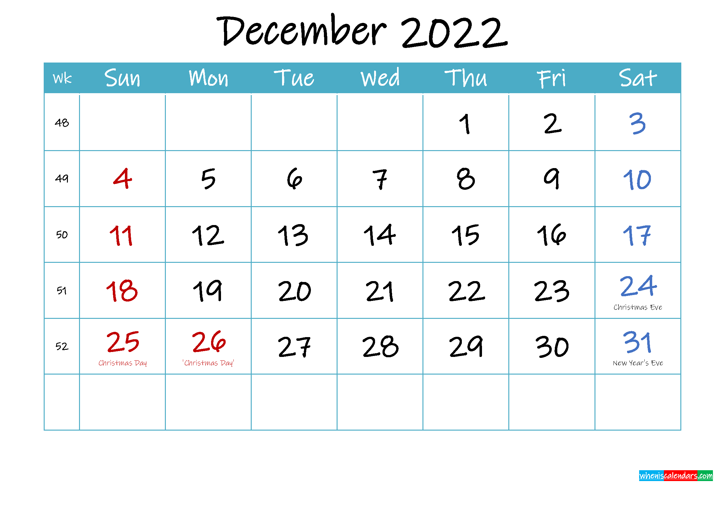 Calendar Template December 2022 Word