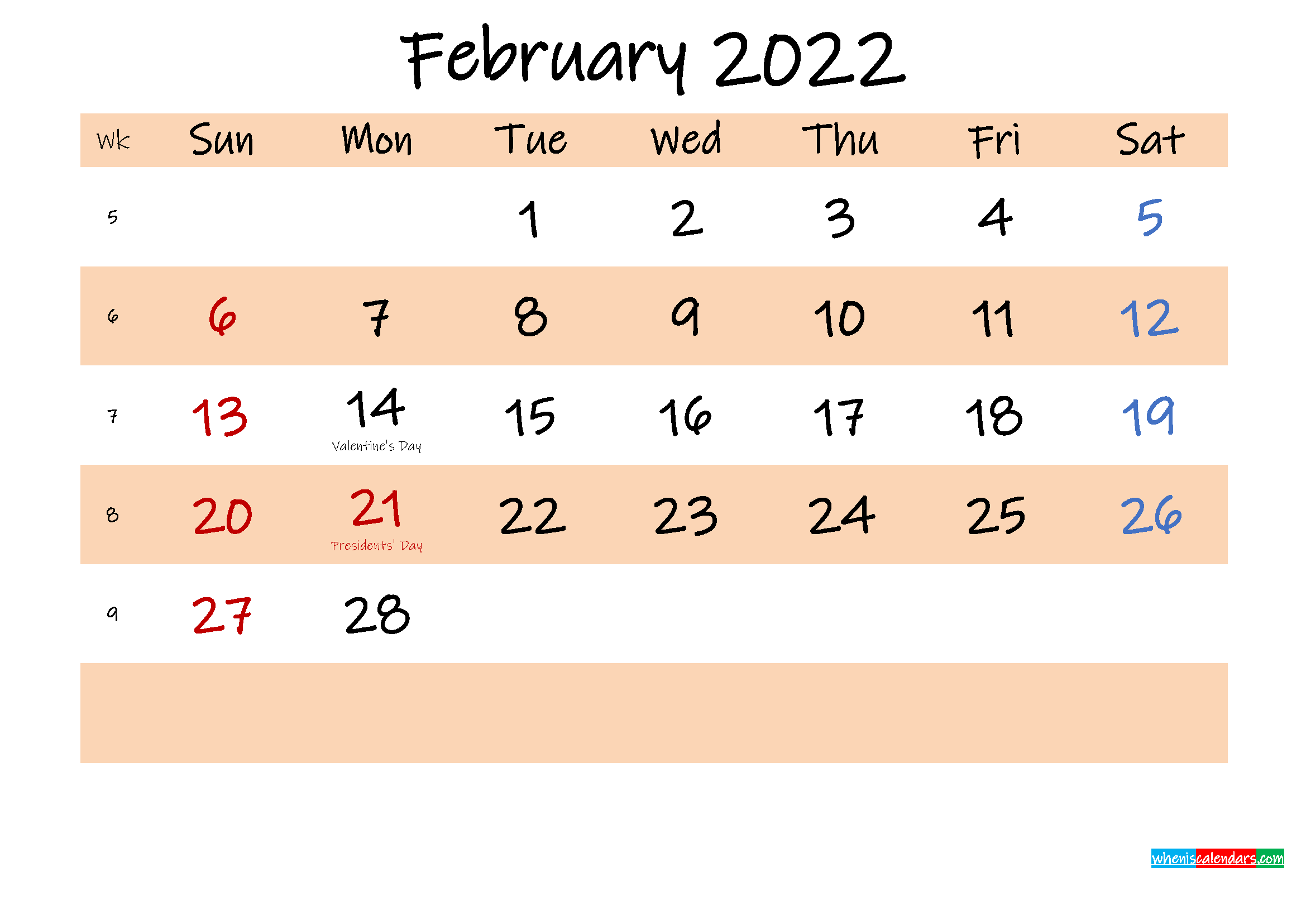 Printable Calendar February 2022 Template K22m554