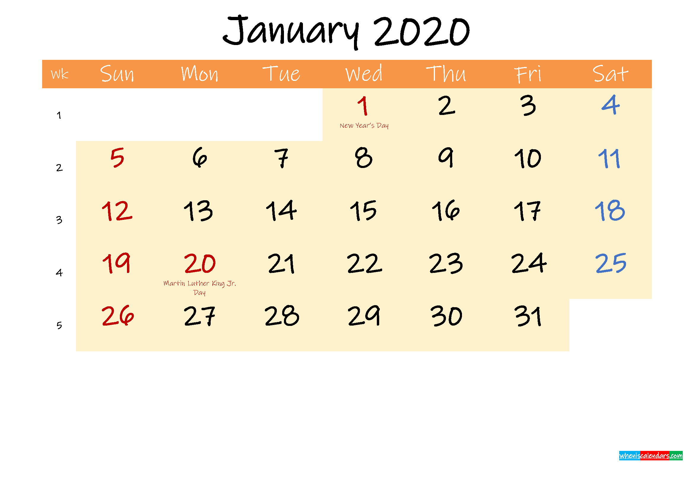 Editable January 2020 Calendar Template K20m241