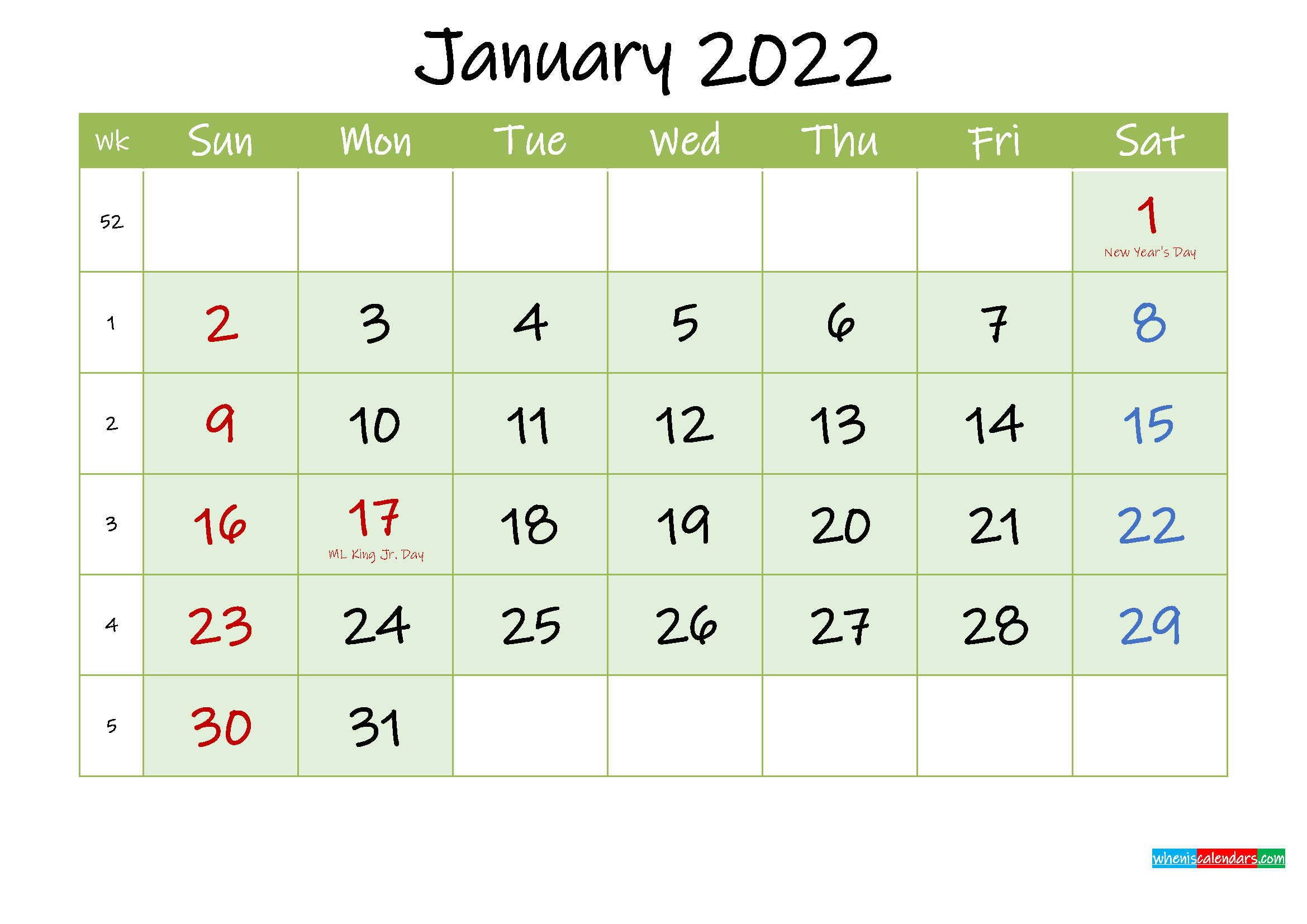 January 2022 Free Printable Calendar - Template ink22m121 ...