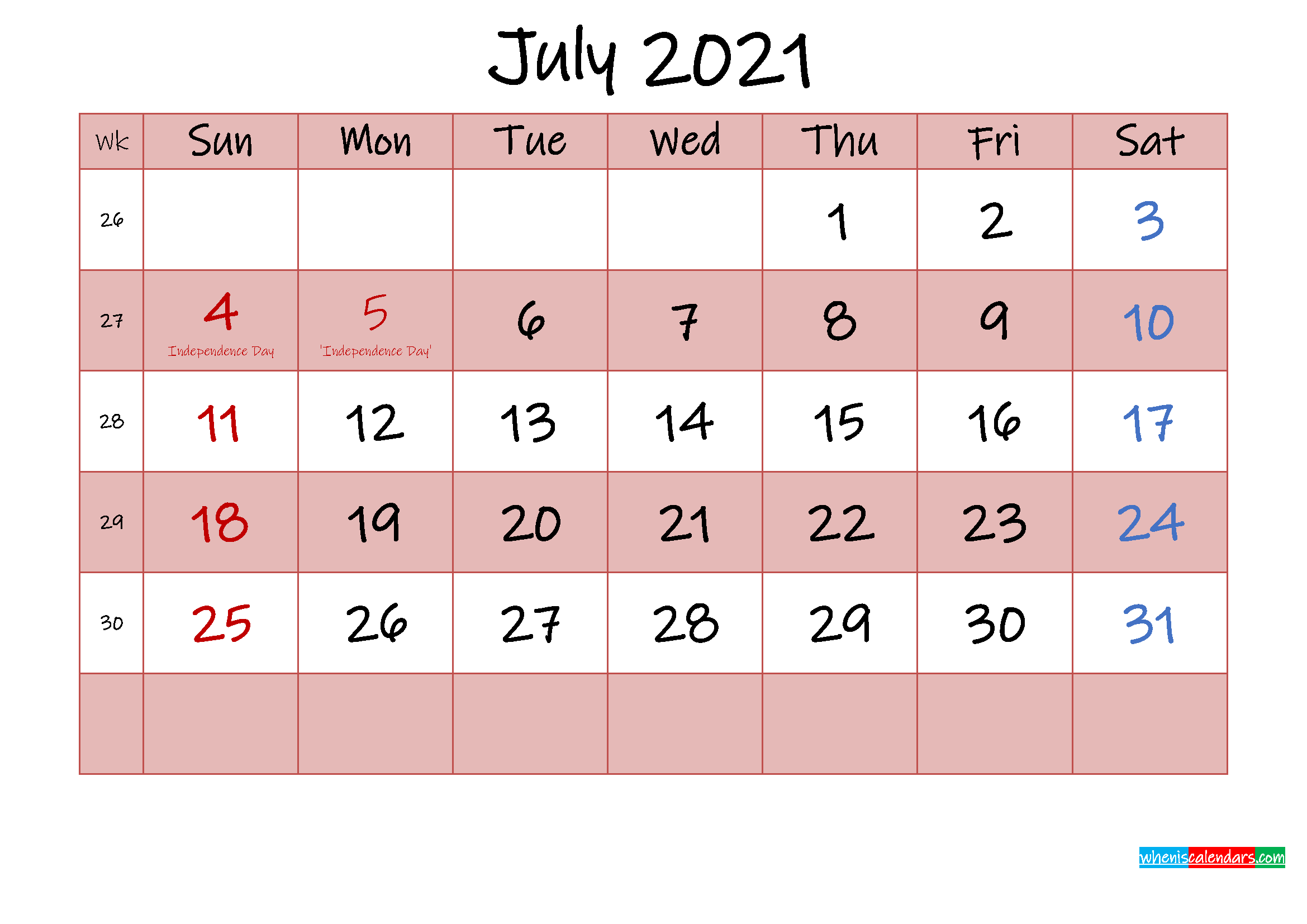 44+ Free Printable Coloring Calendar July 2020 PNG