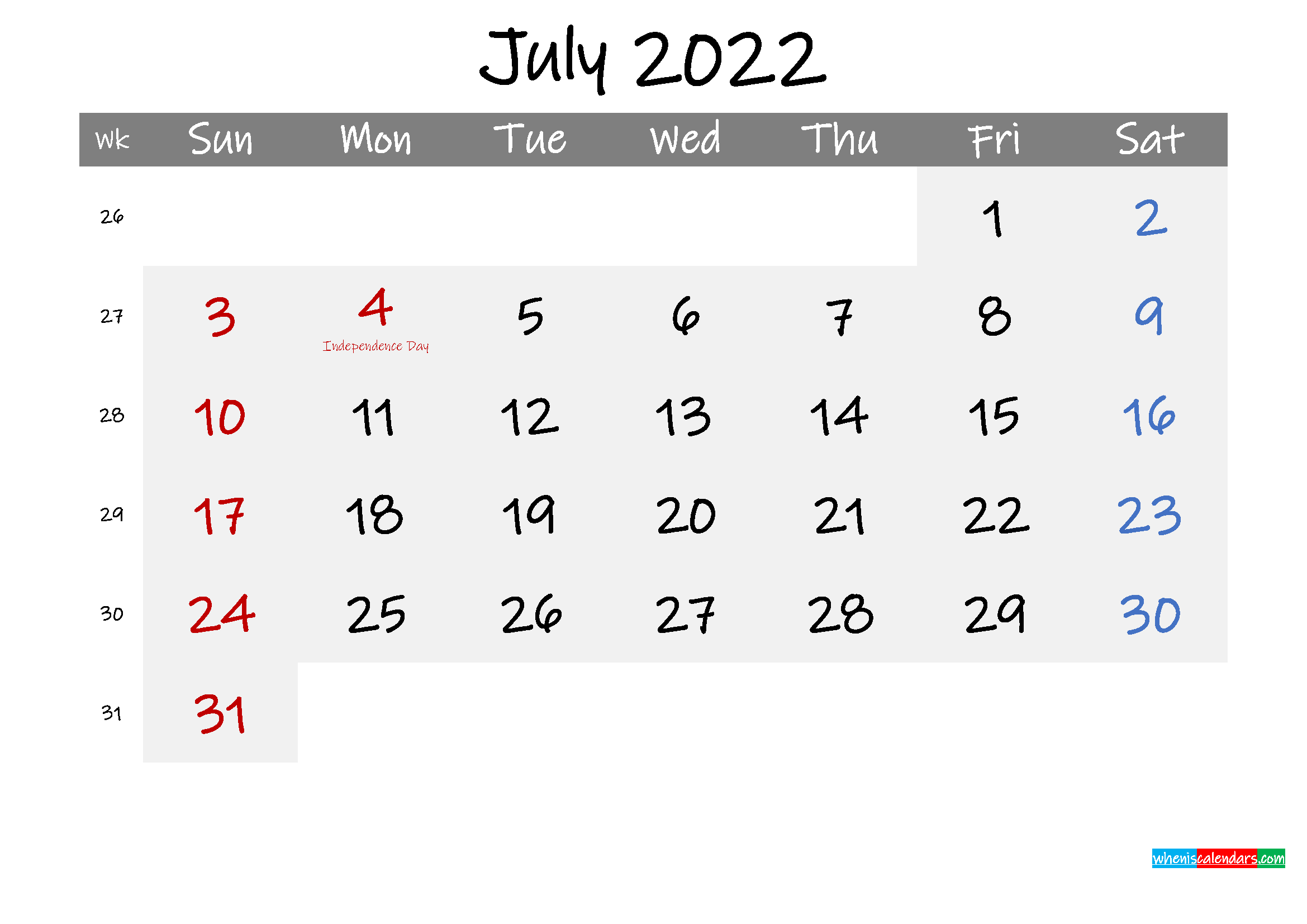 Free July 2022 Monthly Calendar Template Word - Template ...