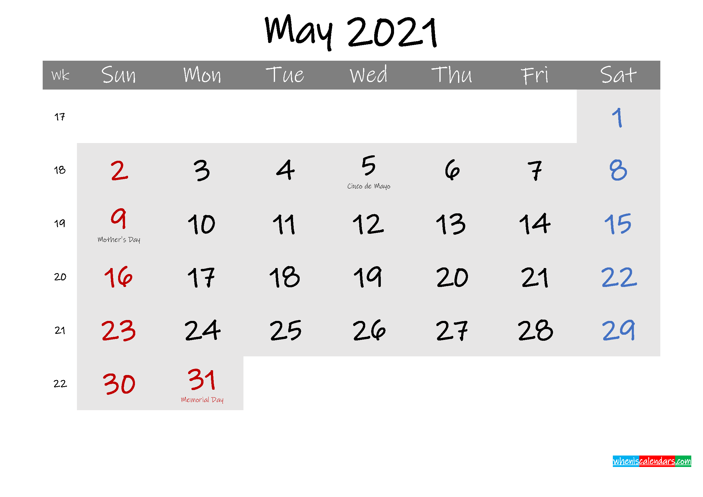 Free May 2021 Monthly Calendar Template Word - Template ink21m173 | Free Printable 2020 Calendar ...