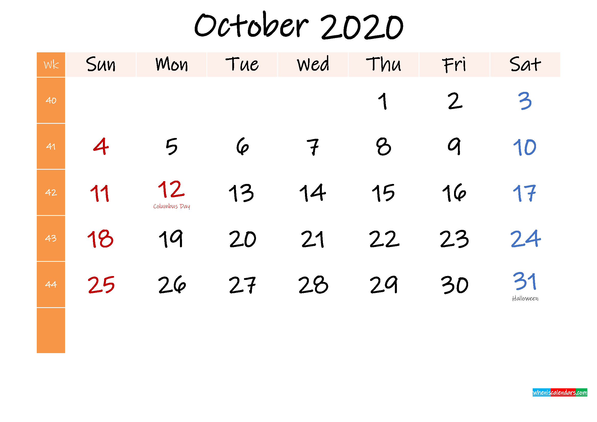 Free October 2020 Monthly Calendar Template Word ...