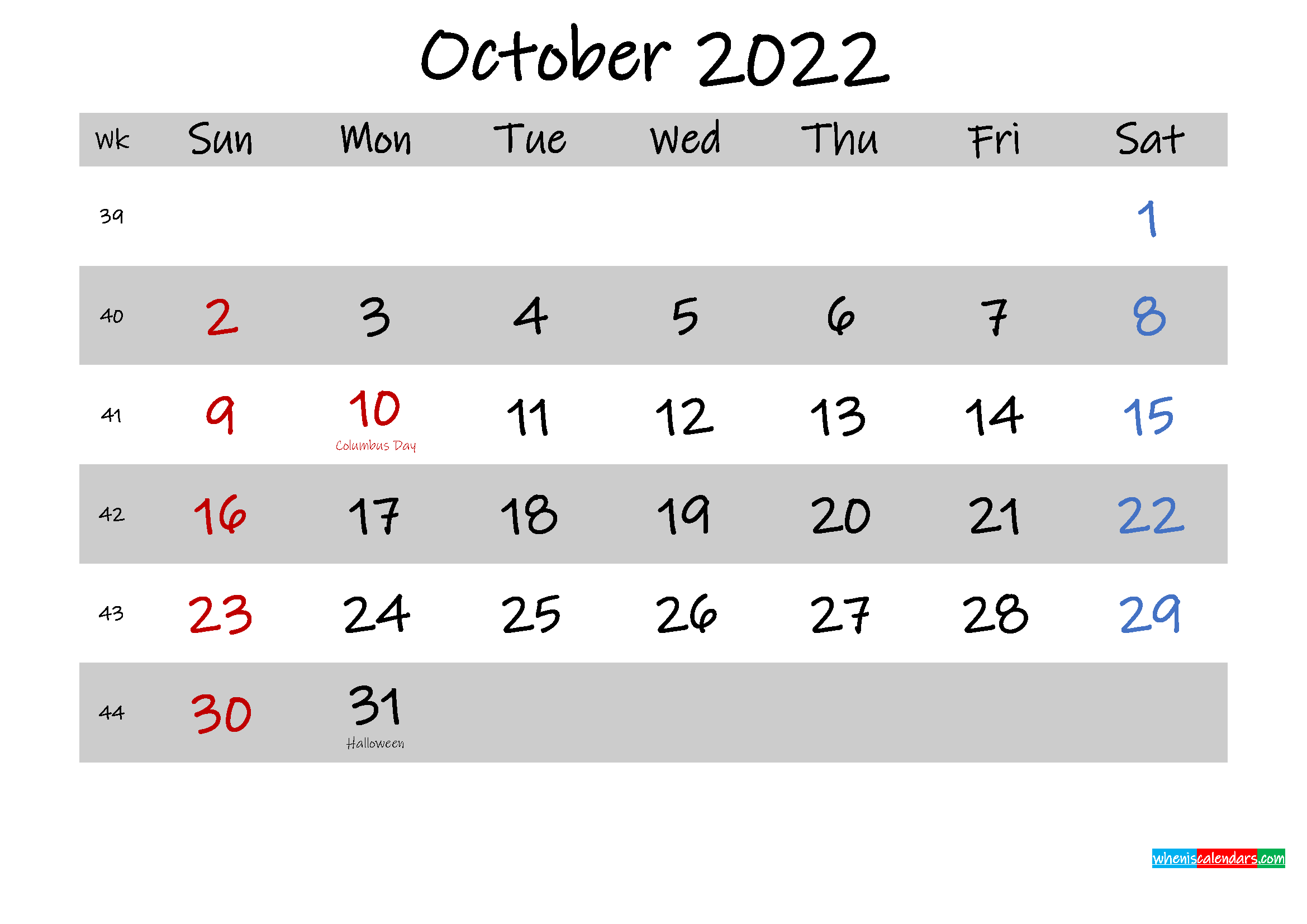 Free Printable October 2022 Calendar Template K22m586 Free