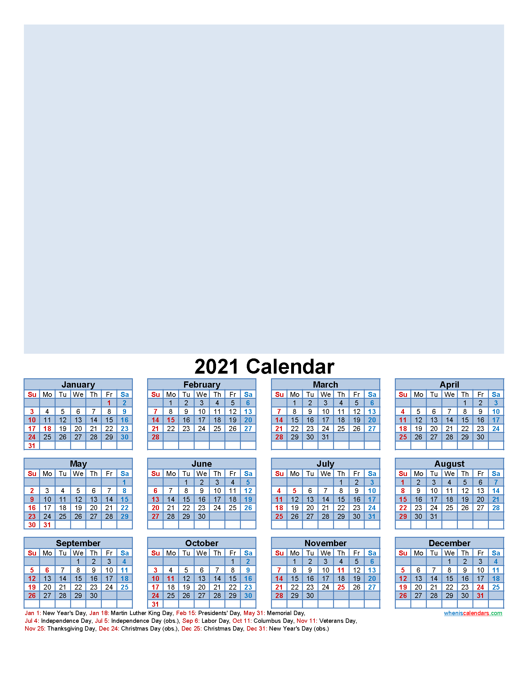 Custom Photo Calendar 2021 Word, PDF - Template No.f21y30