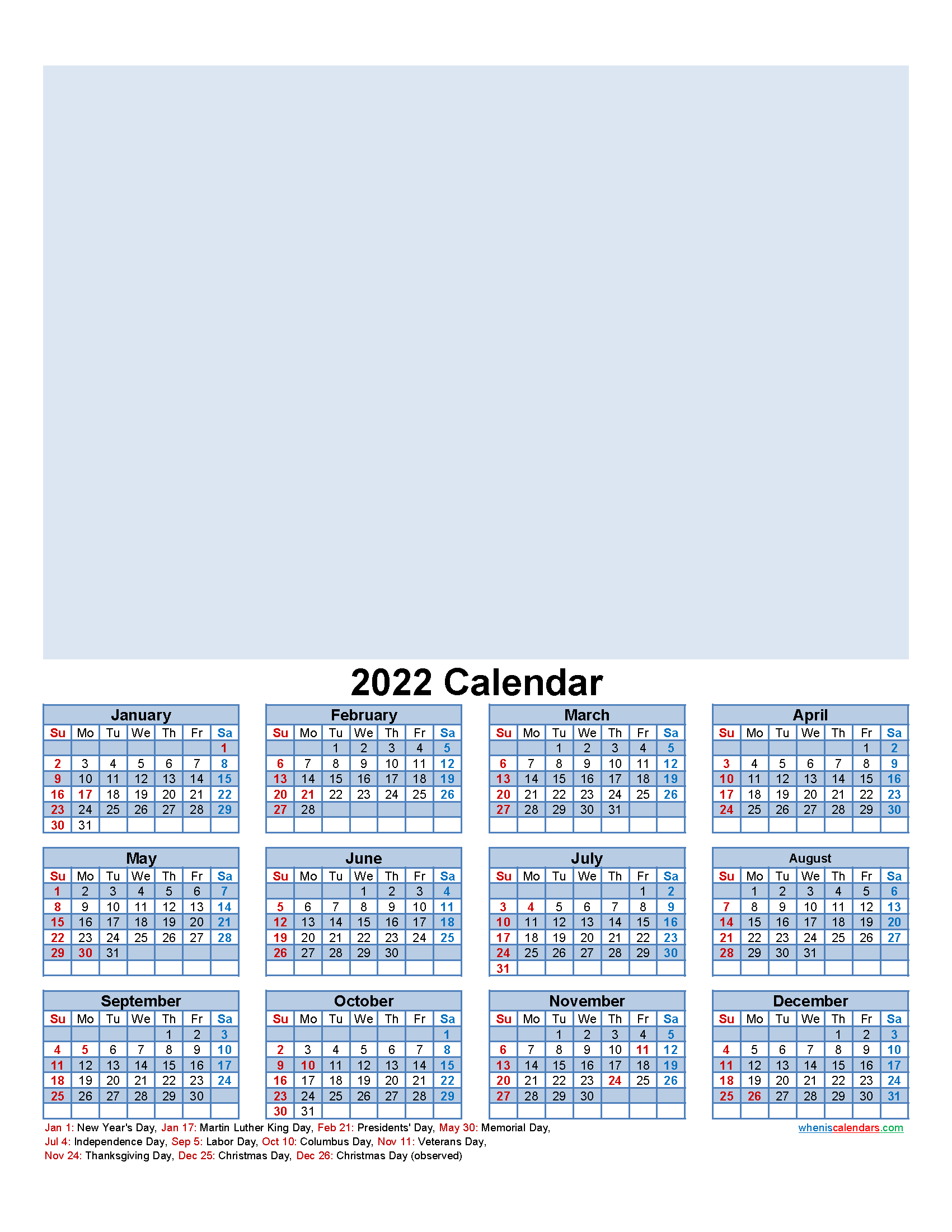 Customizable 2022 Calendar Custom Photo Calendar 2022 Word, Pdf - Template No.f22Y30