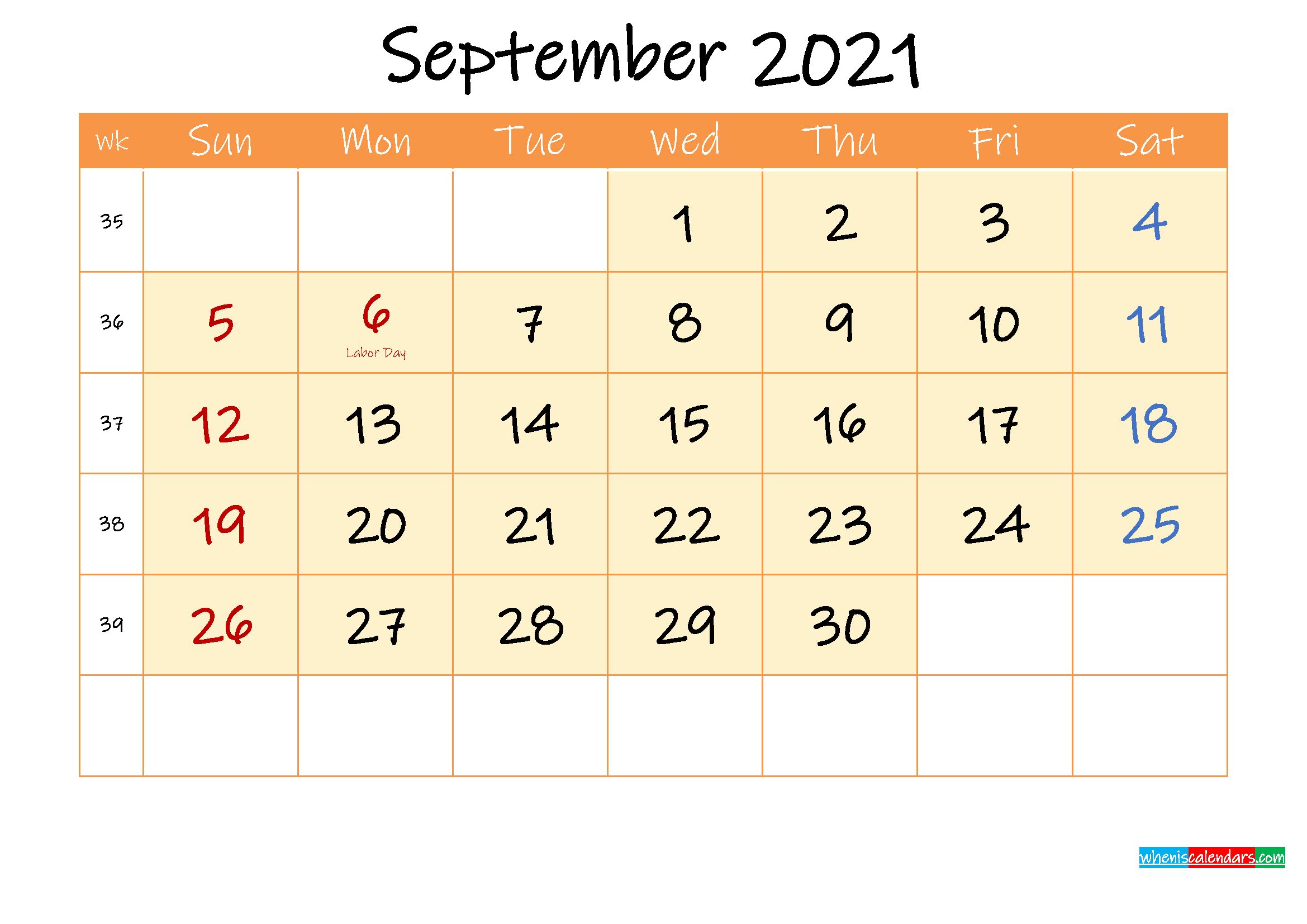 September 2021 Free Printable Calendar Template Ink21m165