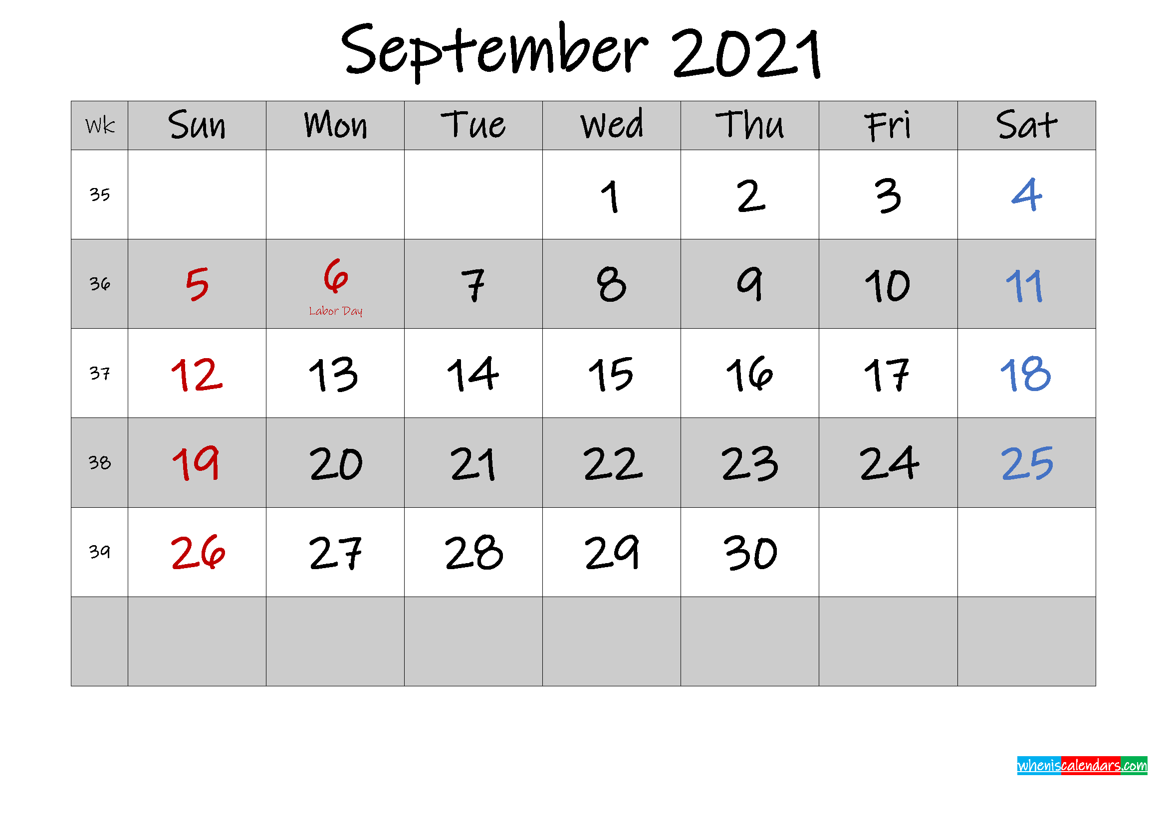 Free Printable September 2021 Calendar with Holidays ...