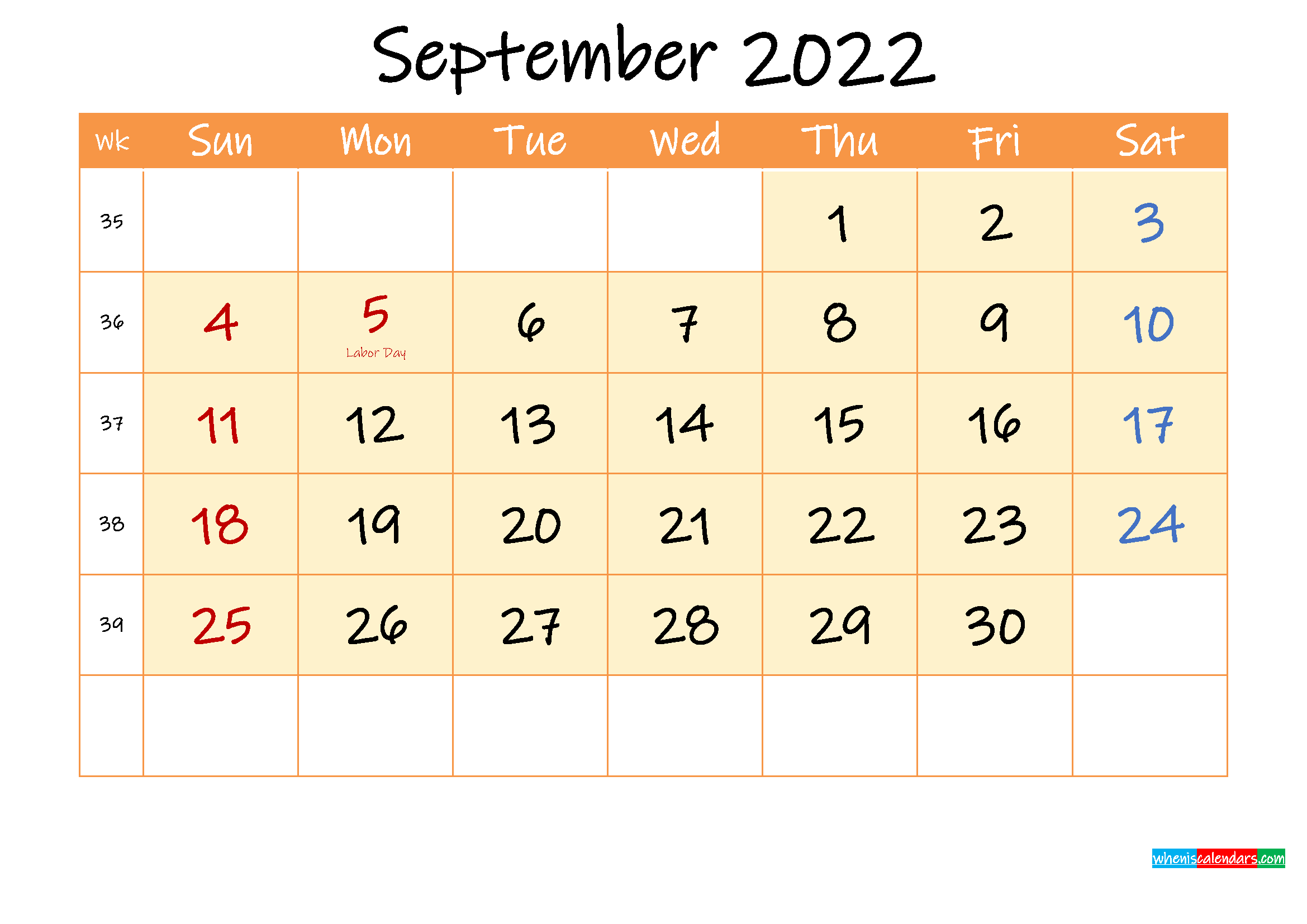 Free Printable Calendar September 2022 With Holidays