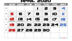Free Printable 2020 Monthly Calendar with Holidays (BFA 6)