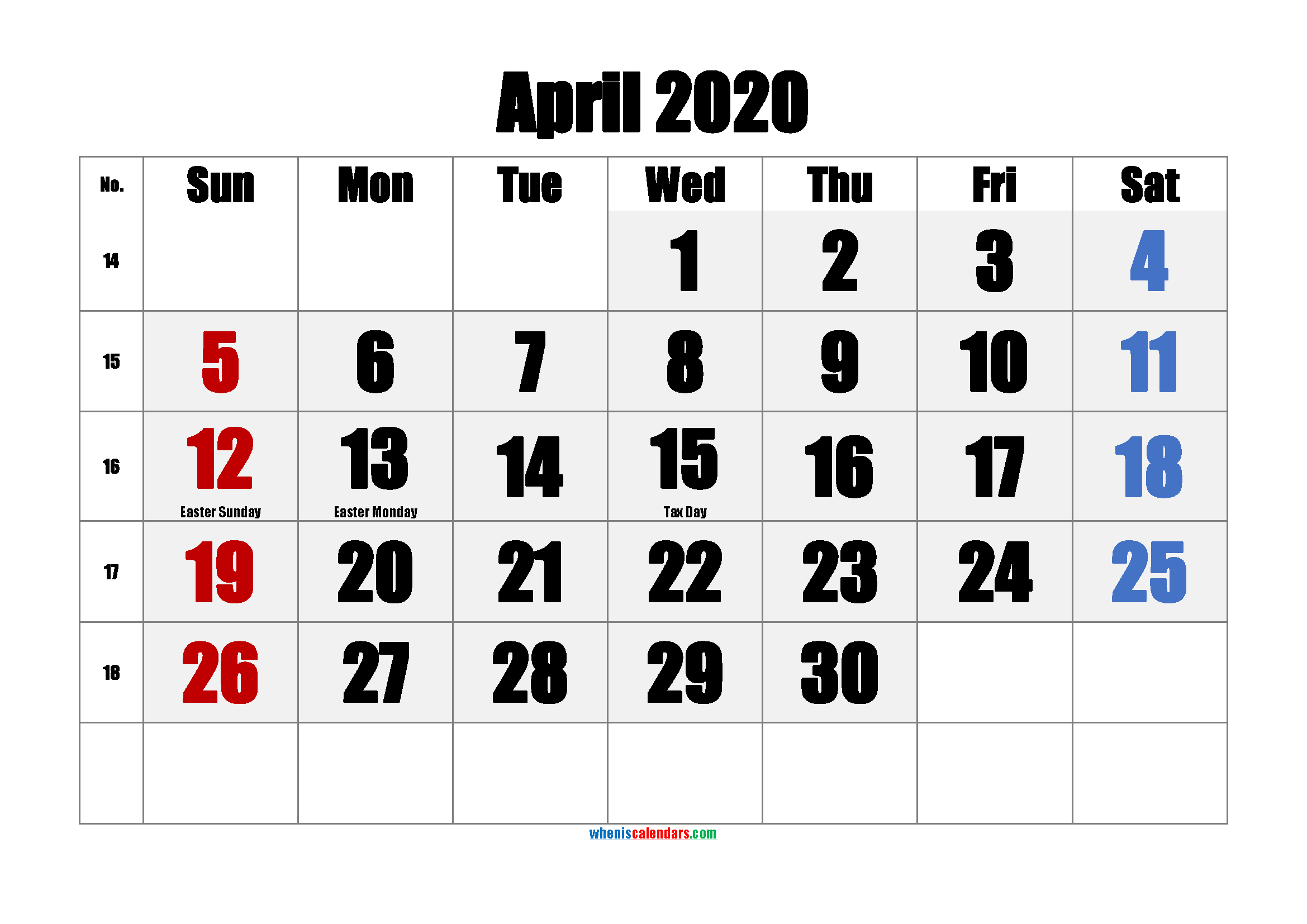 Free APRIL 2020 Calendar Printable