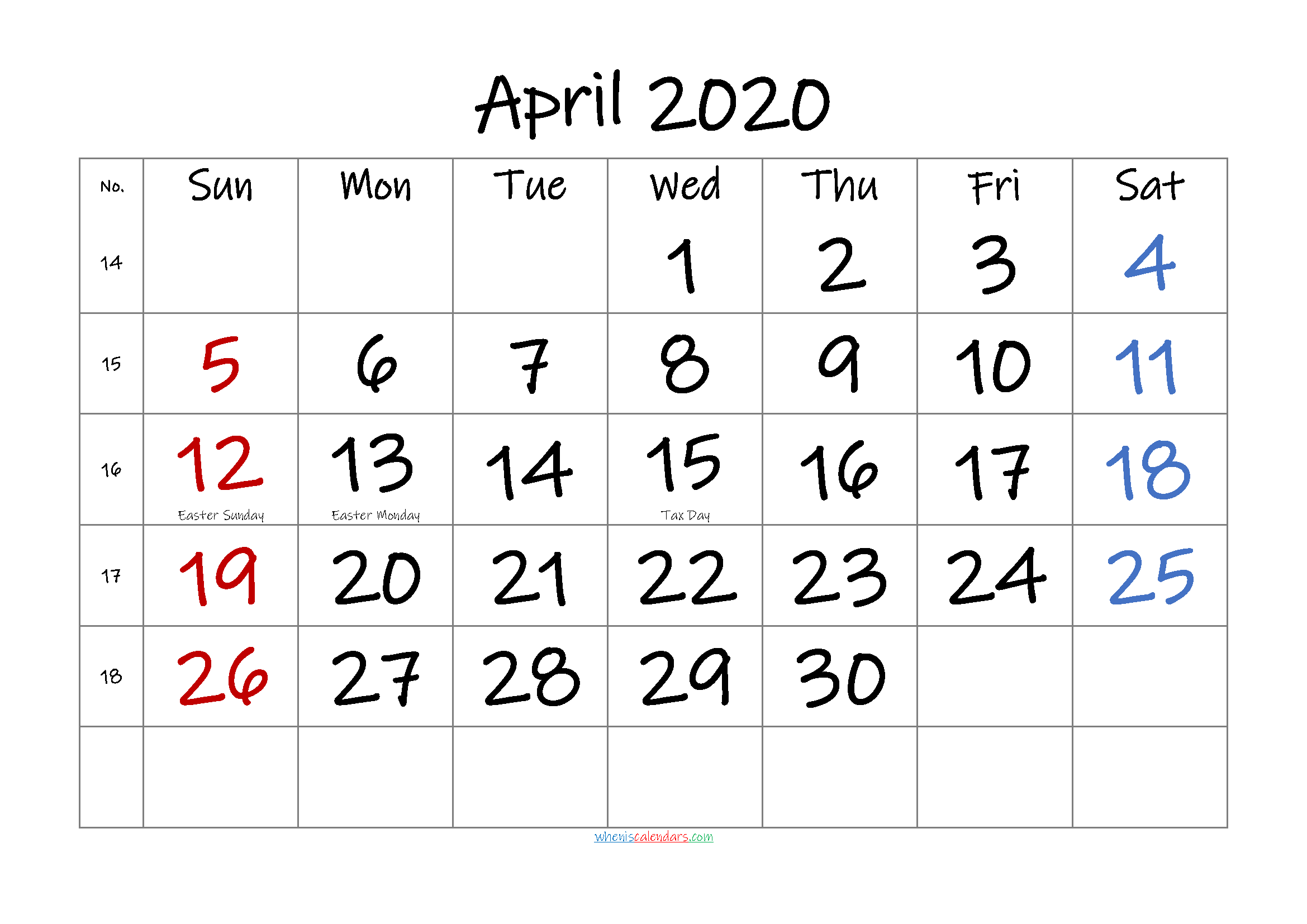 Free April 2020 Monthly Calendar Template Word 