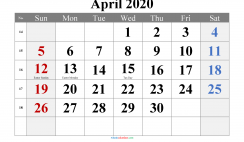 April 2020 Printable Calendar with Holidays