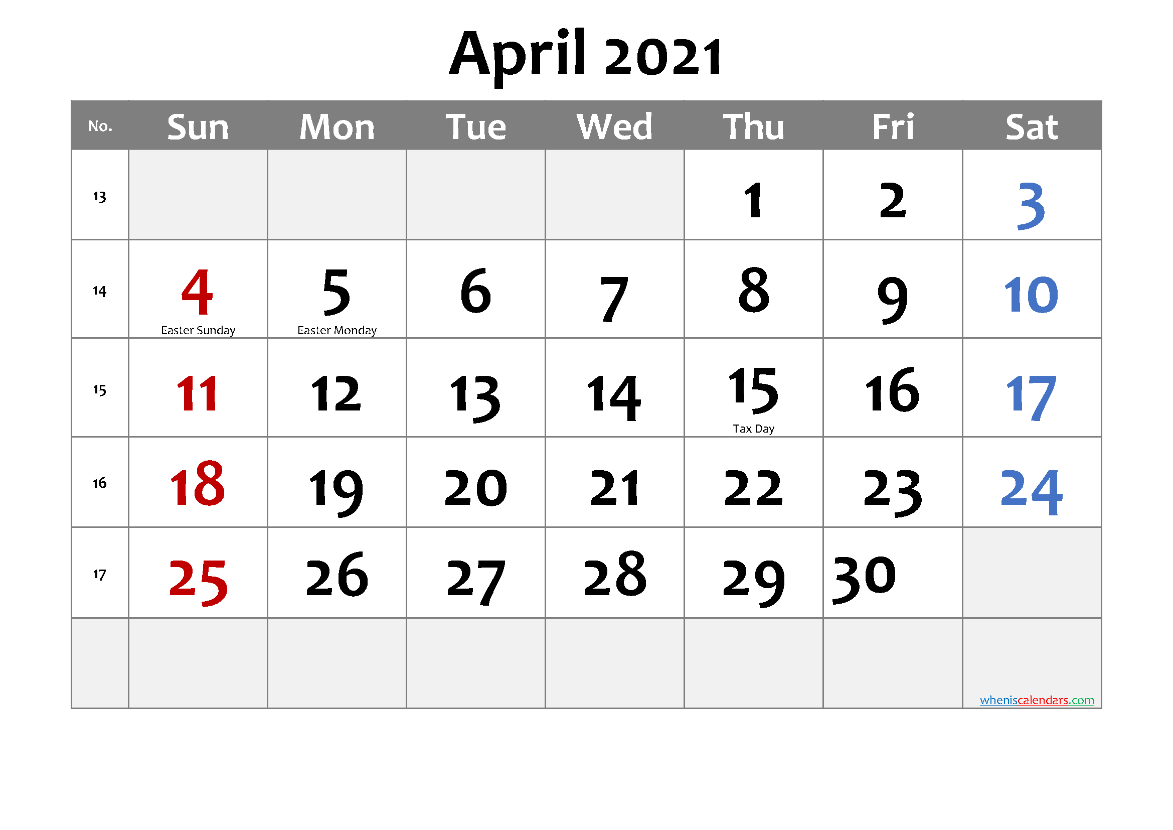 Free APRIL 2021 Calendar Printable