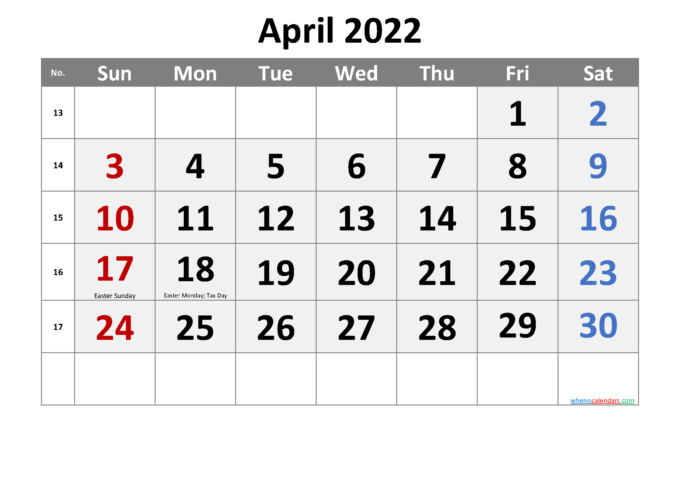 Editable April 2022 Calendar Word