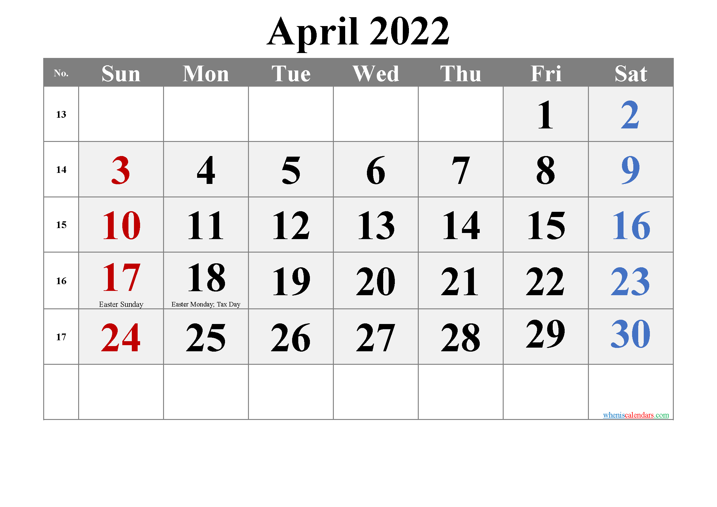 Free Printable April 2021 Calendar with Holidays – Free Printable 2021 ...