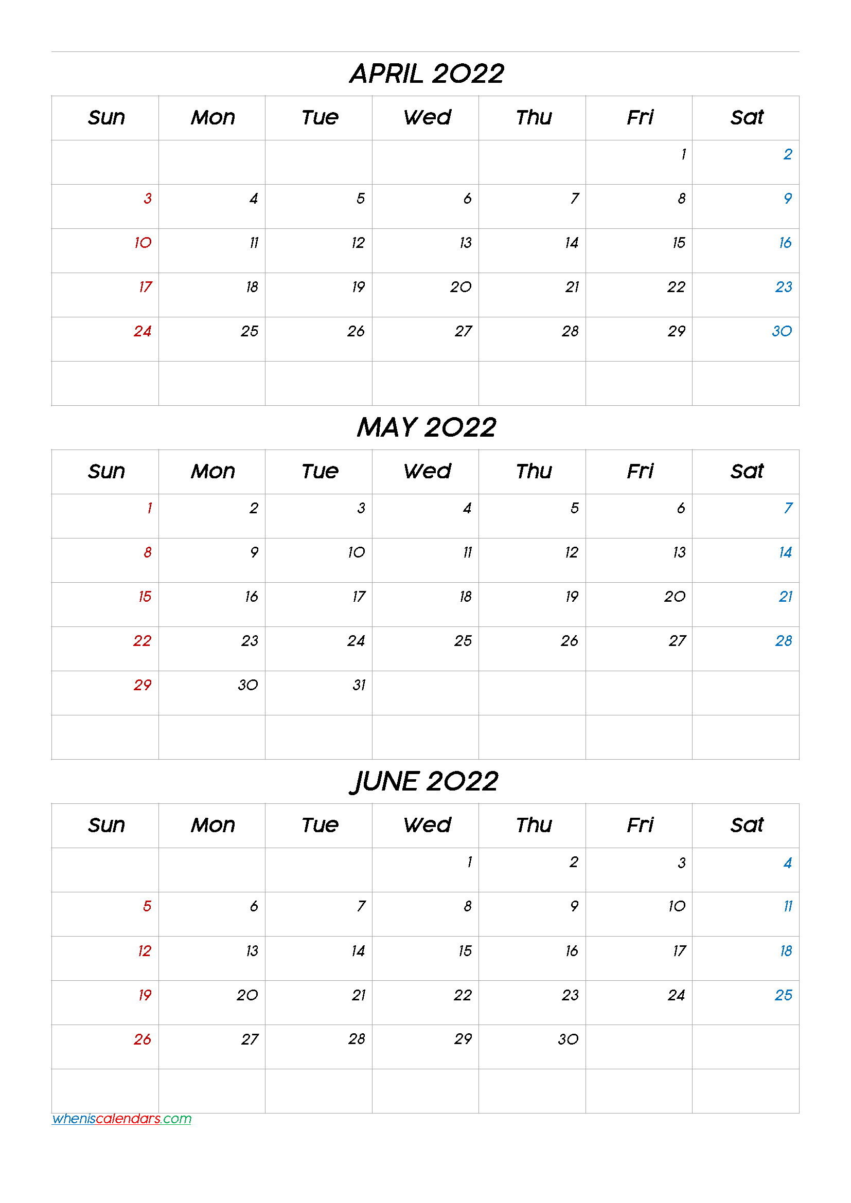 April May June 2022 Three Month Calendar Printable-22Cc4