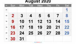 Free August 2020 Calendar Printable