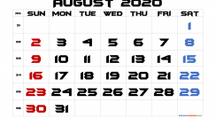 August 2020 Printable Calendar with Holidays