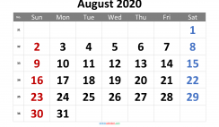 Free August 2020 Calendar Printable