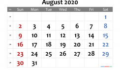 Free Printable August 2020 Calendar with Holidays