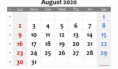Printable August 2020 Calendar with Holidays