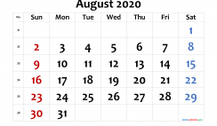 August 2020 Printable Calendar with Holidays