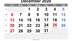 December 2020 Printable Calendar with Holidays