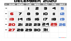 Printable December 2020 Calendar with Holidays
