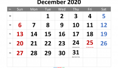 Free Printable 2020 Monthly Calendar with Holidays (Calibri 1)