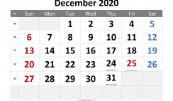 Free Printable 2020 Monthly Calendar with Holidays (Calibri 3)