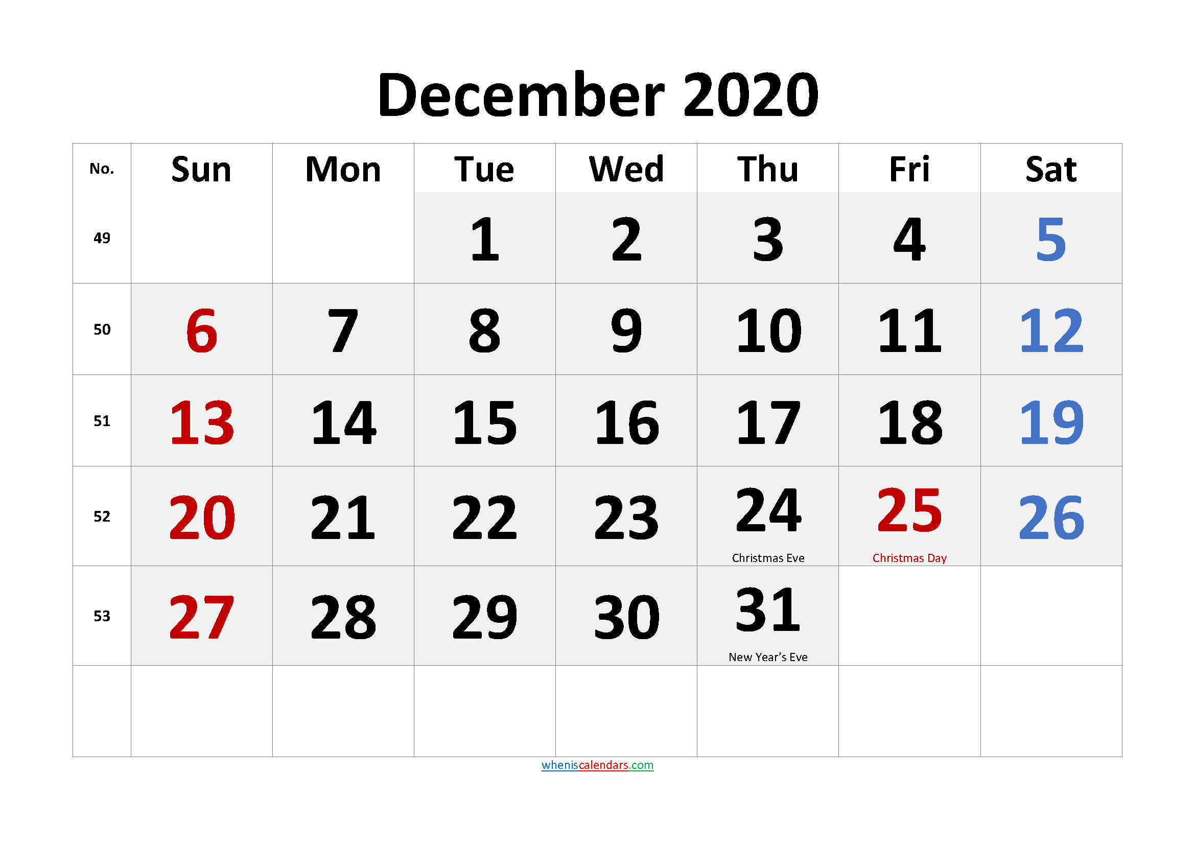 Free DECEMBER 2020 Calendar Printable