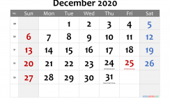Printable December 2020 Calendar with Holidays