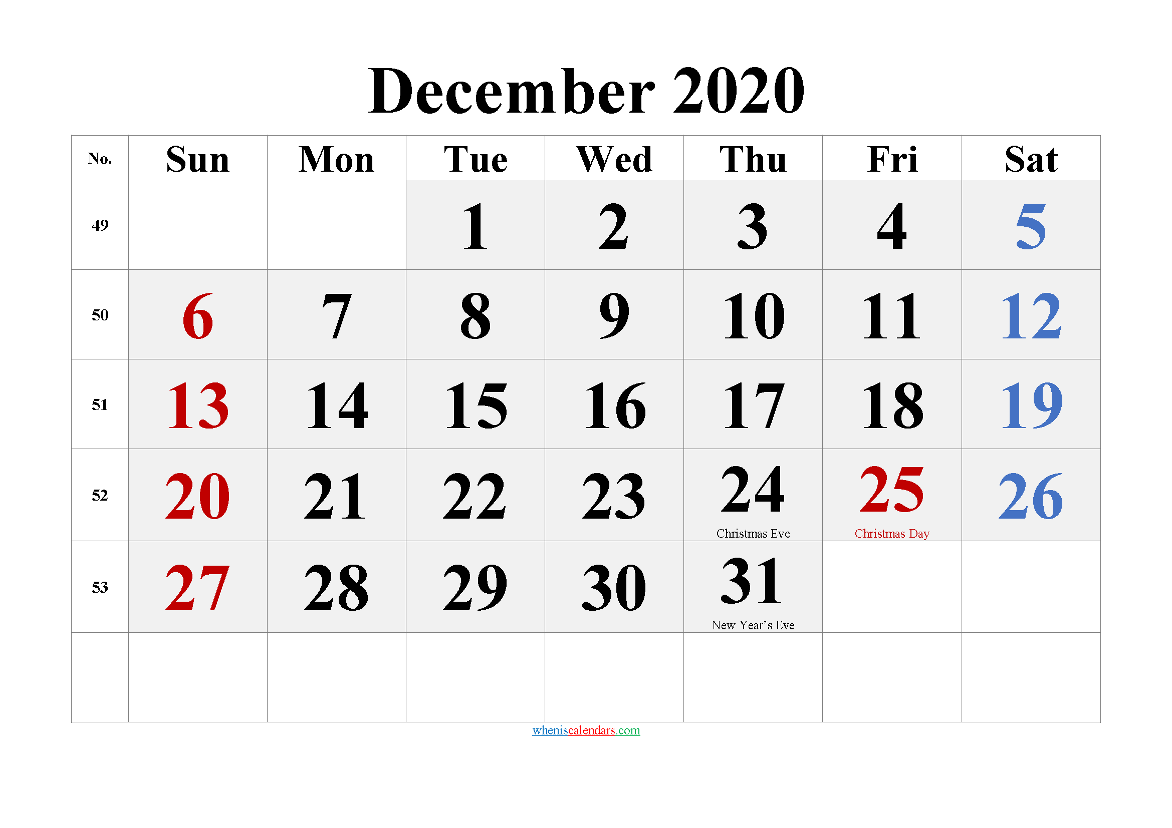 Free DECEMBER 2020 Calendar Printable