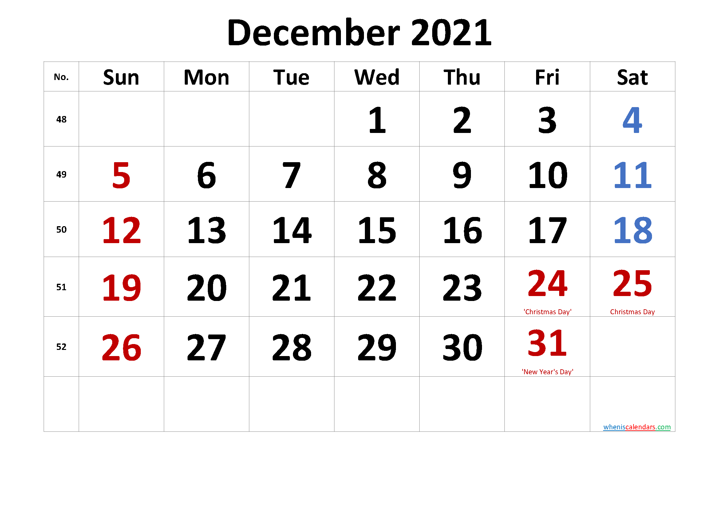 Free Printable Coloring Calendar 2021 December