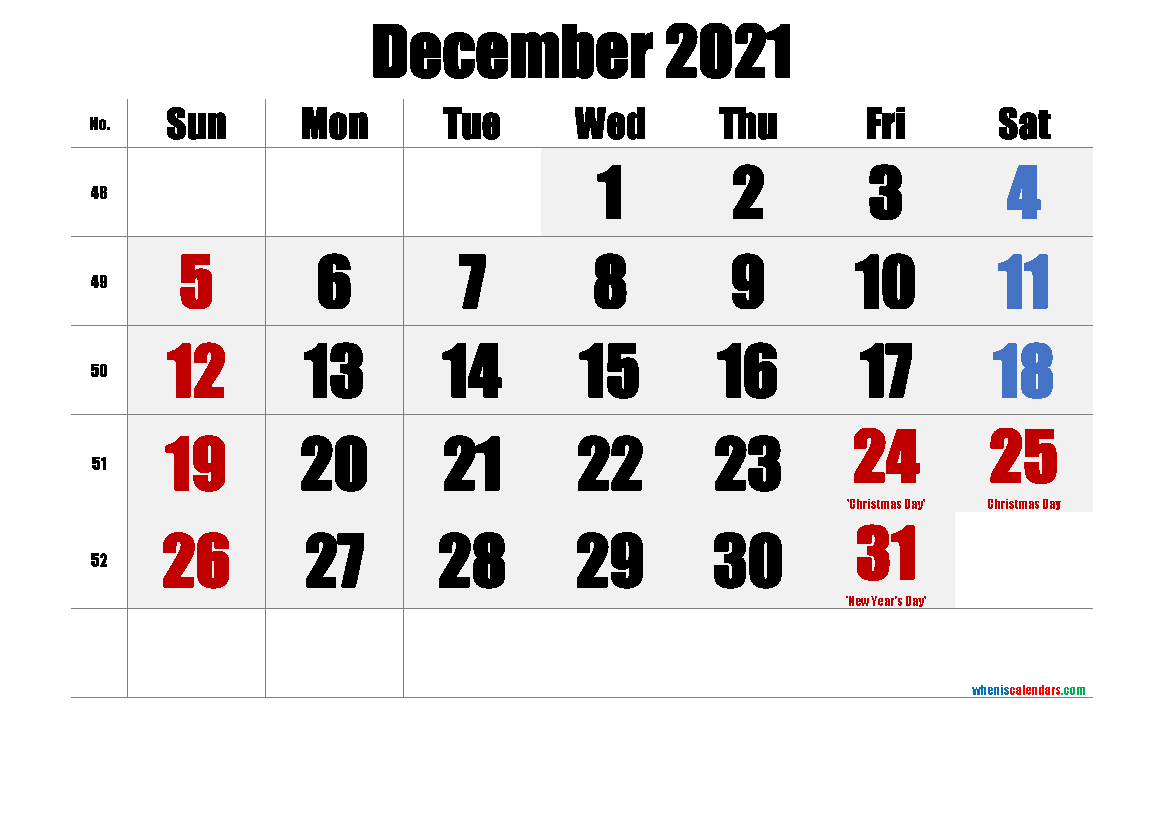 Free DECEMBER 2021 Calendar Printable