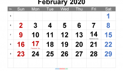 Printable February 2020 Calendar with Holidays