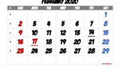 February 2020 Printable Calendar with Holidays