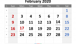 February 2020 Printable Calendar with Holidays