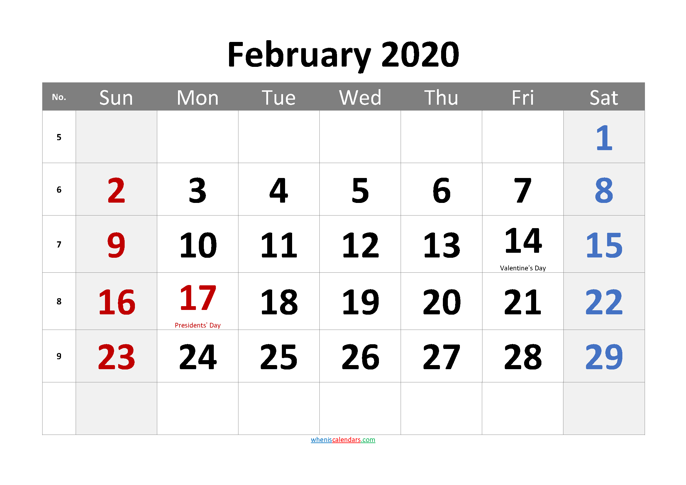 Free February 2020 Monthly Calendar Template Word 